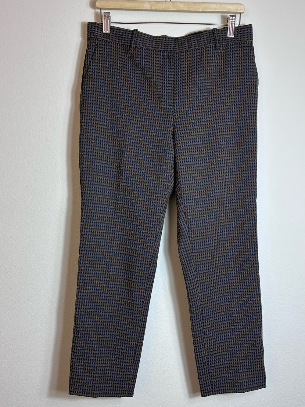 Theory Treeca 2 Dot Jacquard Slim‎ Ankle Pants Navy Green Size 8
